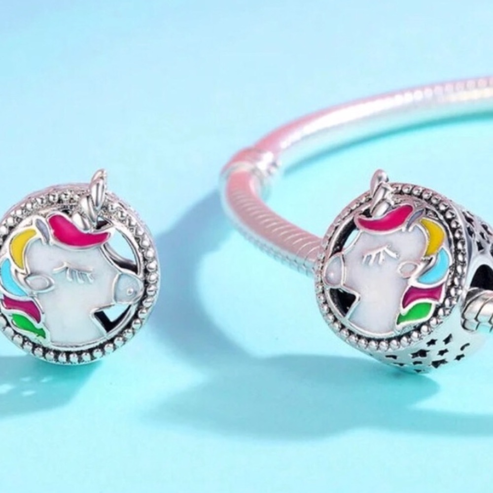 Solid Sterling Silver Magical Unicorn Bead Charm - Picture 2 of 2